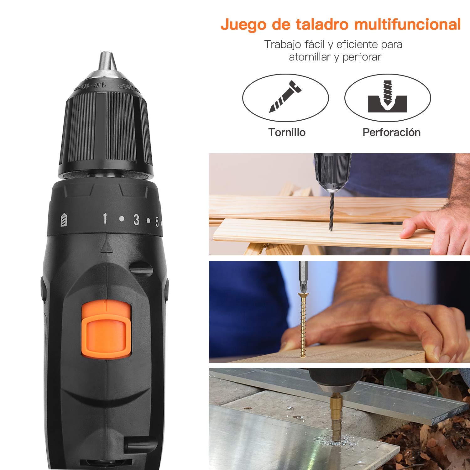 Taladro Atornillador TACKLIFE 12V, Bateria de Litio Lon(2.0Ah), 2 Velocidades Ajustable, 19+1 Ajuste de Par, 25N.m Par de Giro Máximo, 10mm Portabrocas Automatico, Voltaje Ancho PCD02C4 Taladro Atornillador TACKLIFE 12V, Bateria de Litio Lon(2.0Ah), 2 Velocidades Ajustable, 19+1 Ajuste de Par, 25N.m Par de Giro Máximo, 10mm Portabrocas Automatico, Voltaje Ancho