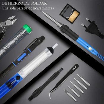 13pcs Soldador estaño 60w,Kit de Soldador electrico Puntas Soldador,Destornilladores Pluma, Puntas para cautín, Bombas de Soldadura, alicates de Cortador, Pinzas, Soporte