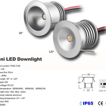 Paquete de 6 lámparas con mini bombillas LED, de KPSUN; 12V 1W, empotrables, posición downlight, color de LED, impermeables (IP65) y certificación CE, RoHS, Warm White, 60° [Clase de eficiencia energética A+++]