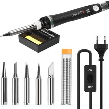 Kit del Soldador Tabiger, Soldador Electrico con temperatura ajustable e interruptor de encendido apagado,soldador de 60W 220V con 5PCS puntas de soldadura,soporte de soldadura con esponja
