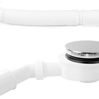 Set para plato de ducha juego de desagüe extraplano en cromo con Ø90 mm + sifón curvo + tubo flexible