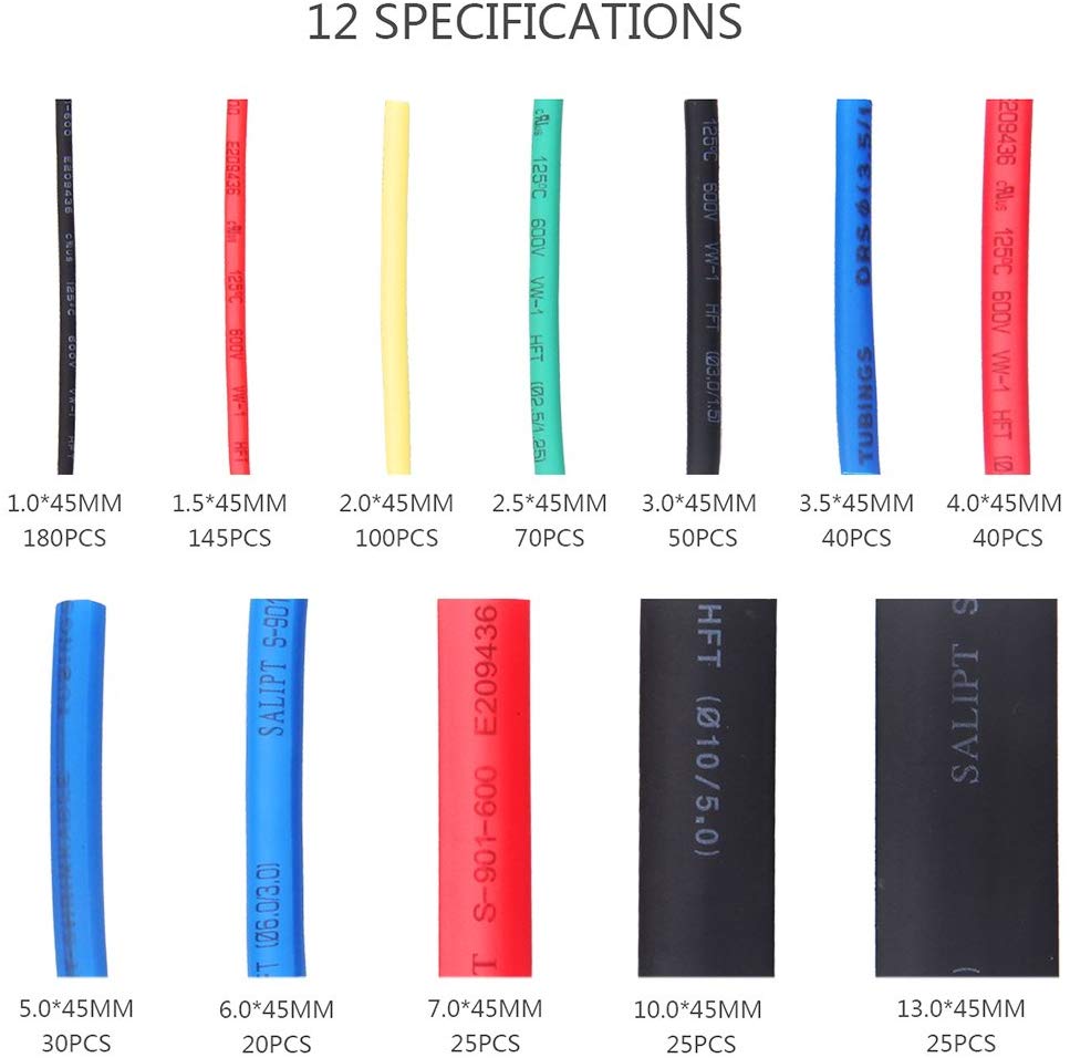 Tubo Termoretractil 750piezas, 5 colores, 12 tamaños Tubo Termoretractil 750piezas, 5 colores, 12 tamaños